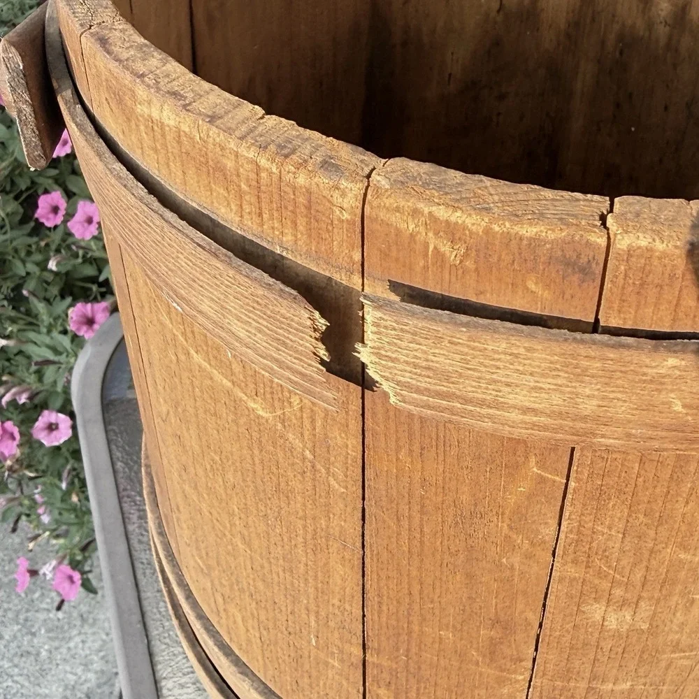 Antique Wooden Firkin Rustic Sugar Bucket Pail with handle  10